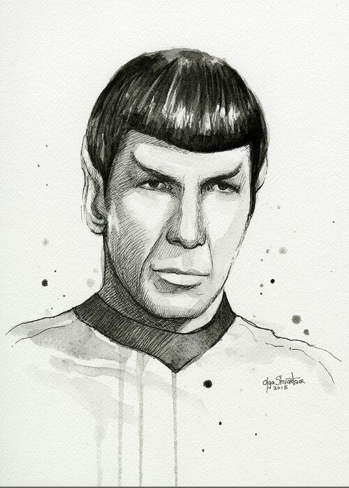 Star Trek Greeting Card featuring the painting Spock Watercolor Portrait by Olga Shvartsur