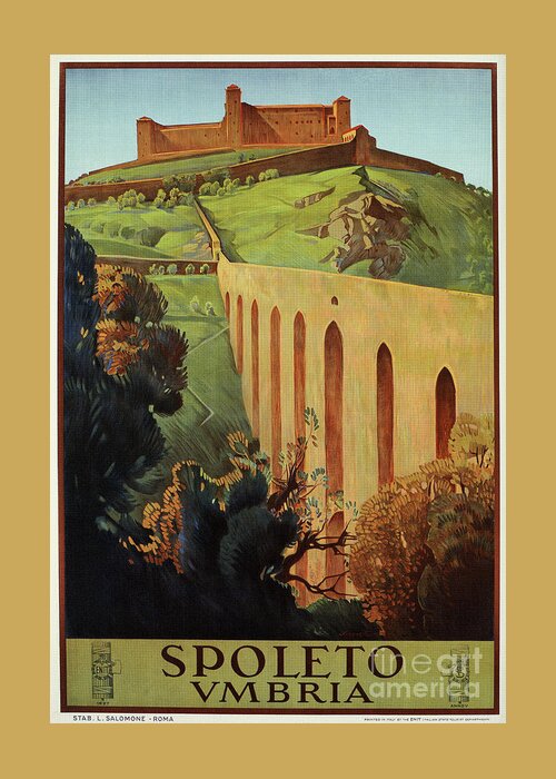  Vintage Greeting Card featuring the drawing Spoleto Umbria 1927 by Heidi De Leeuw
