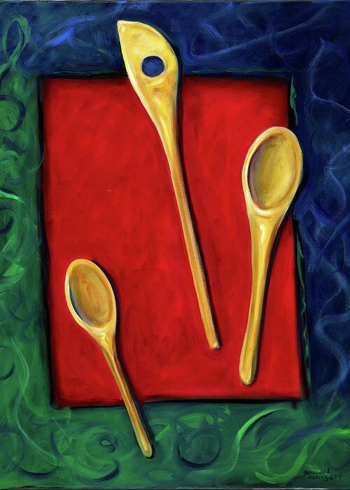 Wooden Spoons Greeting Card featuring the painting Spoons by Shannon Grissom