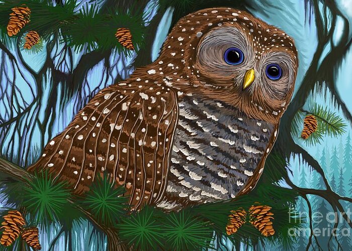 Owl Greeting Card featuring the digital art Spotted Owl by Nick Gustafson
