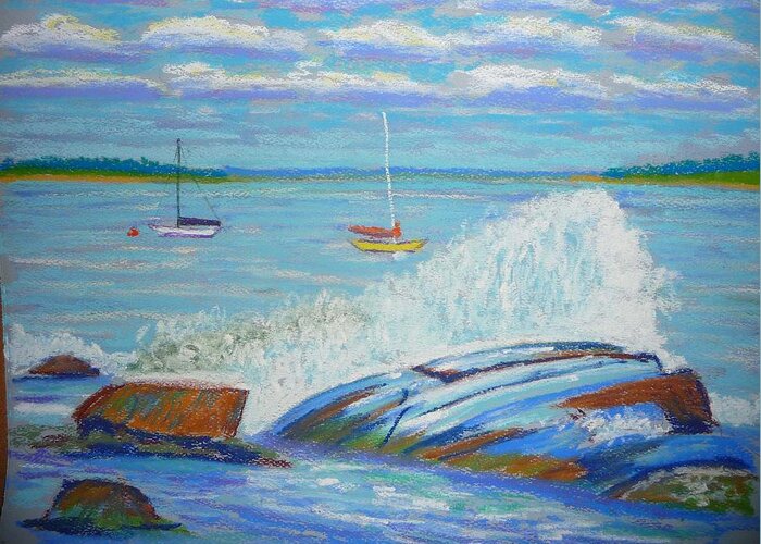 Pastels Greeting Card featuring the pastel Spray over rocks by Rae Smith PSC