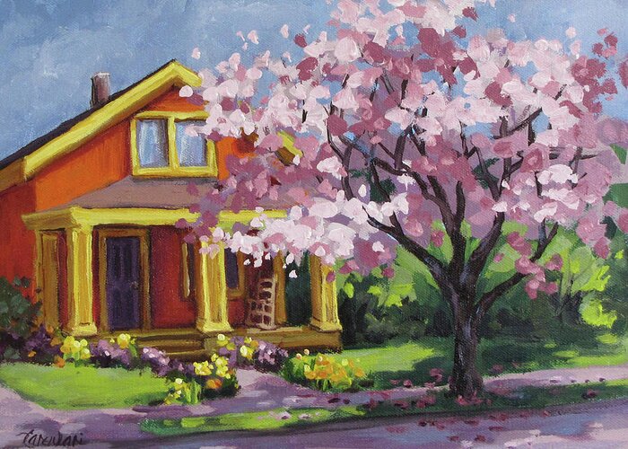 Spring Greeting Card featuring the painting Spring at Last by Karen Ilari