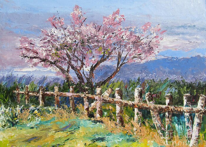 Spring Greeting Card featuring the painting Spring Blossom Pallet Knife Painting by Lisa Boyd
