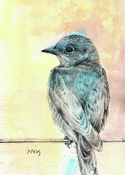 Bluebird Greeting Card featuring the mixed media Spring Bluebird by AnneMarie Welsh