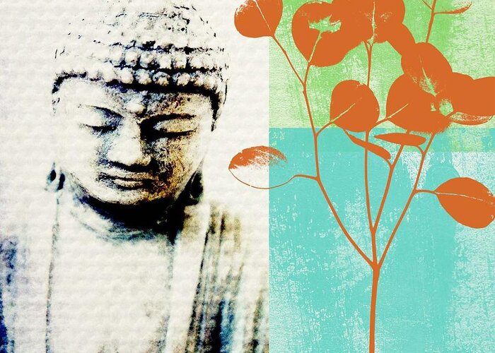 Buddha Greeting Card featuring the mixed media Spring Buddha by Linda Woods