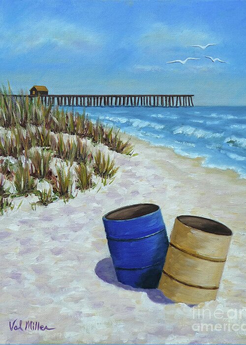 Trash Cans Greeting Card featuring the painting Spring Day on the Beach by Val Miller