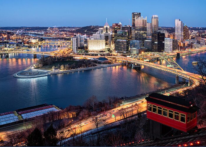 Pittsburgh Skyline Greeting Card featuring the photograph Spring Evening at the Duquesne Incline by Matt Hammerstein