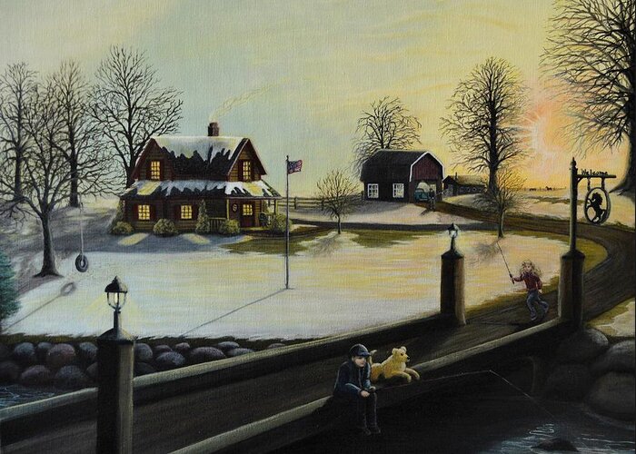 Landscape Greeting Card featuring the painting Spring Farm 2 by Kimberly Benedict
