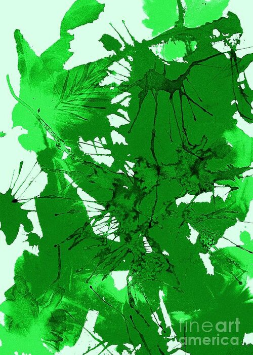 Green Leaves Greeting Card featuring the painting Spring Green Explosion - Abstract by Ellen Levinson
