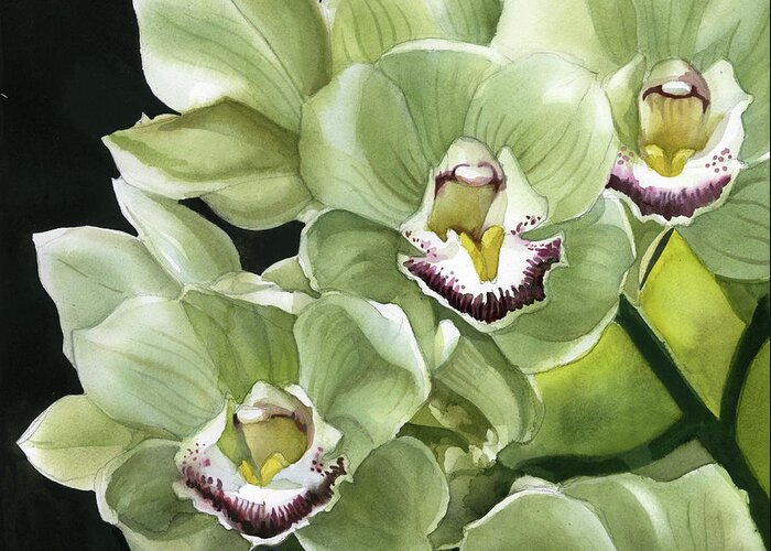Spring Green Greeting Card featuring the painting Spring Green Orchid by Alfred Ng
