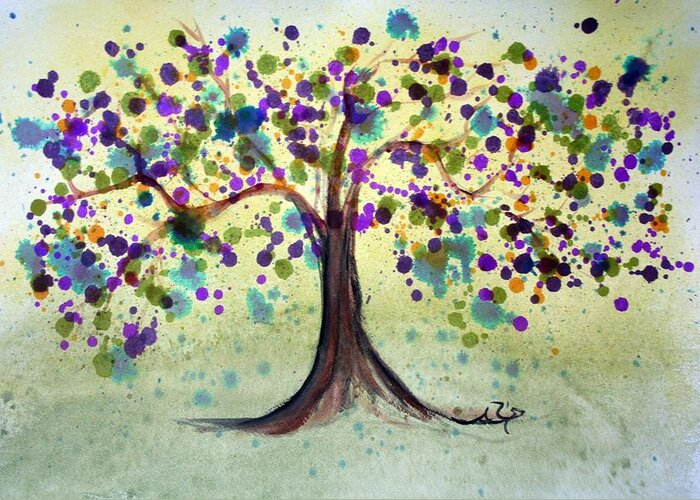 Spring Greeting Card featuring the painting Colorful Tree by Alma Yamazaki