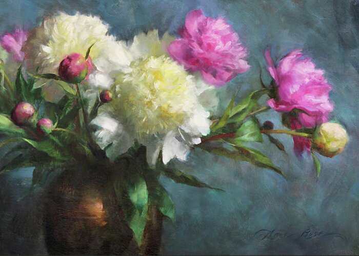 Peonies Greeting Card featuring the painting Spring Peonies by Anna Rose Bain