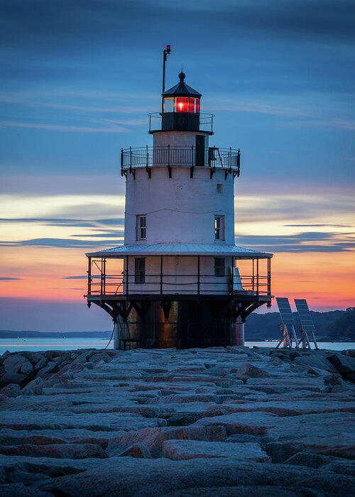 Maine Greeting Card featuring the photograph Spring Point Ledge Light Blue Hour II by Colin Chase
