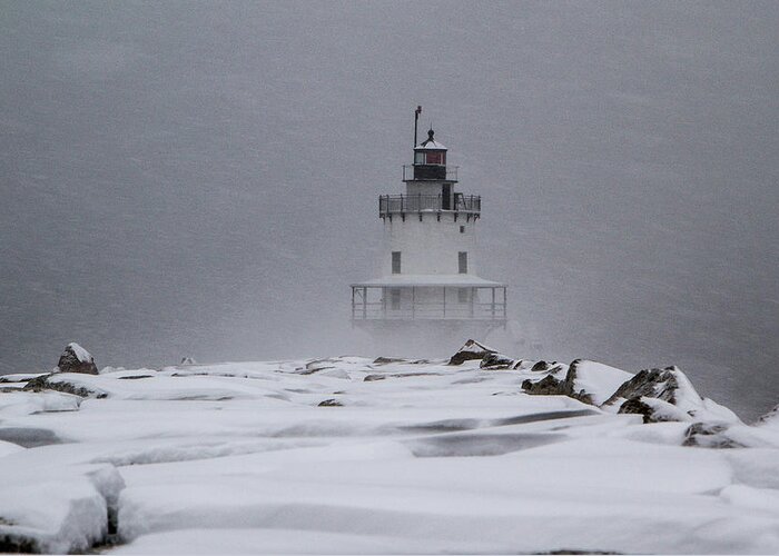 Sprint Point Greeting Card featuring the photograph Spring Point Ledge Lighthouse Blizzard by Darryl Hendricks