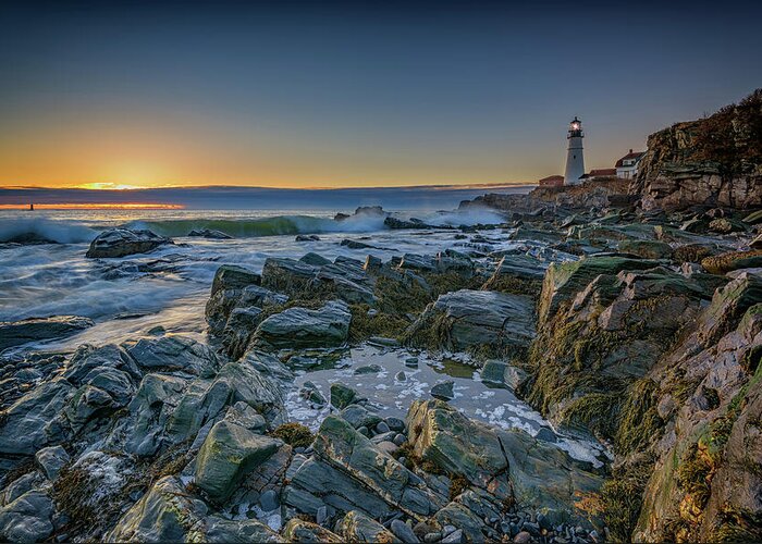 Portland Head Lighthouse Greeting Card featuring the photograph Spring Sunrise at Portland Head by Rick Berk