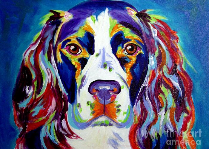 Dog Greeting Card featuring the painting Springer Spaniel - Cassie by Dawg Painter