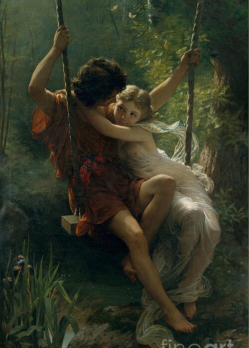 Swing Greeting Card featuring the painting Springtime, 1873 by Pierre Auguste Cot