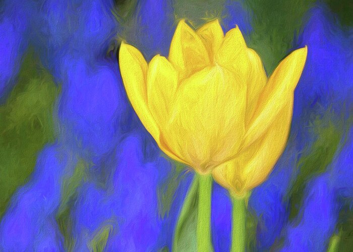 Tulips Greeting Card featuring the mixed media Springtime Yellow Tulips Painterly by Carol Leigh