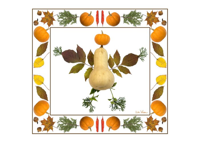 Lise Winne Greeting Card featuring the digital art Squash with Pumpkin Head by Lise Winne