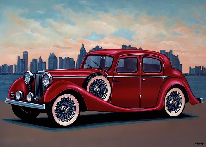 Jaguar Ss Saloon Greeting Card featuring the painting SS Jaguar Saloon 1936 Painting by Paul Meijering