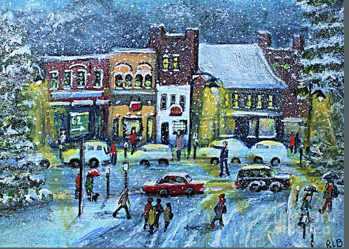 Landscape Greeting Card featuring the painting Snowing in Concord Center by Rita Brown