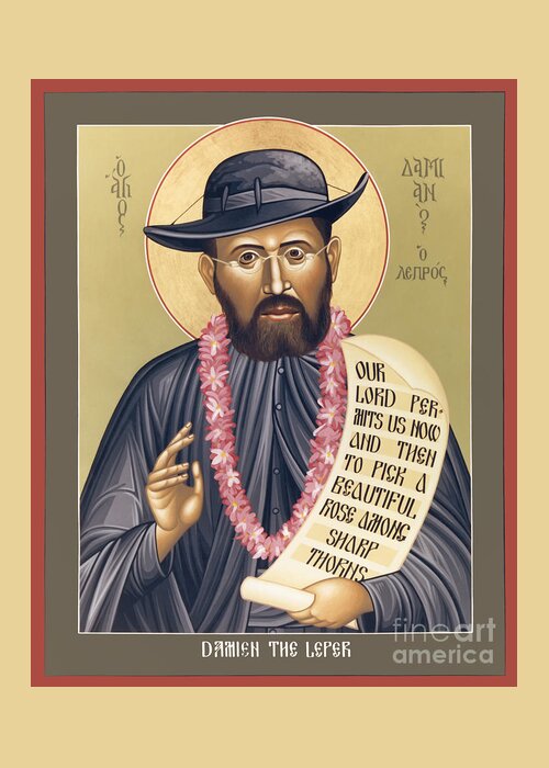 St. Damien The Leper Greeting Card featuring the painting St. Damien the Leper - RLDTL by Br Robert Lentz OFM