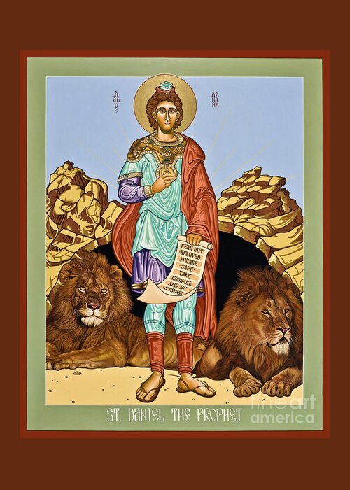 St. Daniel In The Lion's Den Greeting Card featuring the painting St. Daniel in the Lion's Den - LWDLD by Lewis Williams OFS