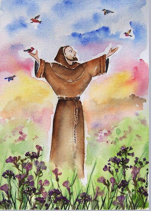 Catholic Greeting Card featuring the painting St Francis of Assisi by Regina Ammerman