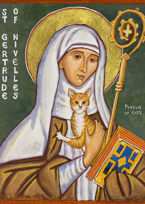 Icons Greeting Card featuring the painting St. Gertrude of Nivelles Icon by Jennifer Richard-Morrow