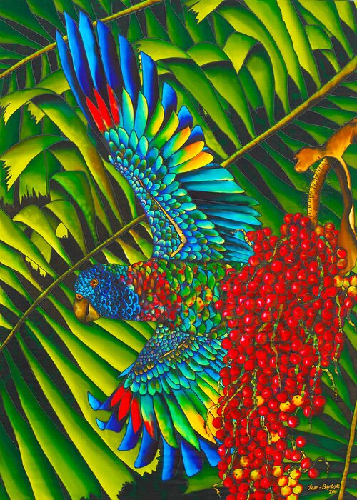 St. Lucia Parrot Greeting Card featuring the painting Amazona Versicolor - Exotic Bird by Daniel Jean-Baptiste