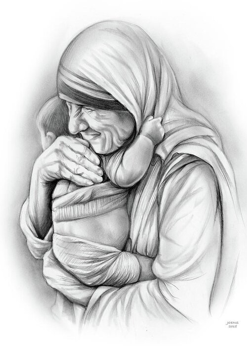 Church Greeting Card featuring the drawing St Mother Teresa by Greg Joens