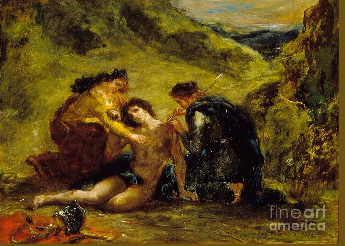 Eugene Delacroix Greeting Card featuring the painting St. Sebastian with St. Irene and Attendant by Celestial Images