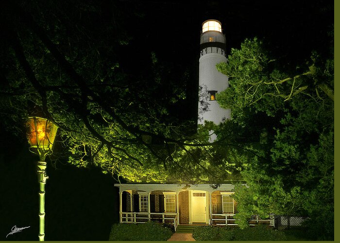 Lighthouses Greeting Card featuring the photograph St. Simon Light and Keepers Quarters by Phil Jensen