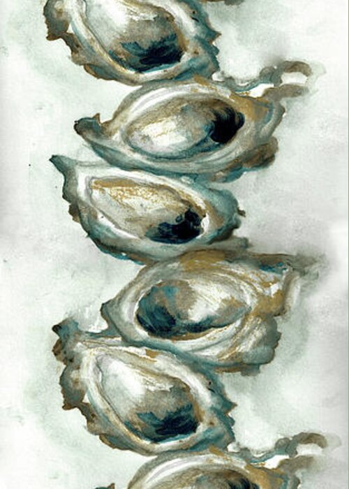 Oysters On The Half Shell Greeting Card featuring the painting Stack of Ten oysters on the half shell by Francelle Theriot