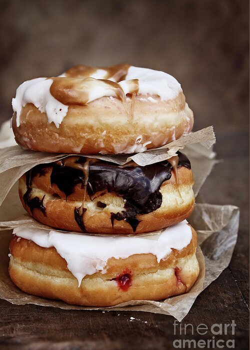 Donuts Greeting Card featuring the photograph Stacked Donuts by Stephanie Frey