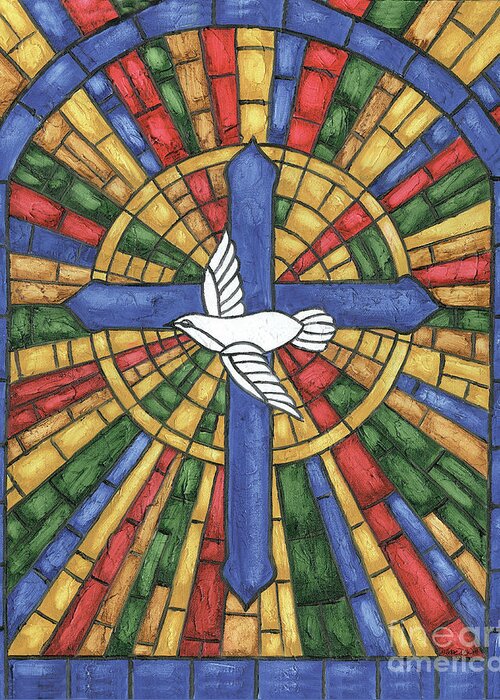 Dove Greeting Card featuring the painting Stained Glass Cross by Debbie DeWitt
