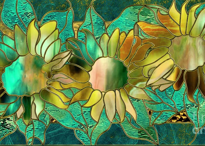 Sunflowers Greeting Card featuring the painting Stained Glass Sunflowers by Mindy Sommers