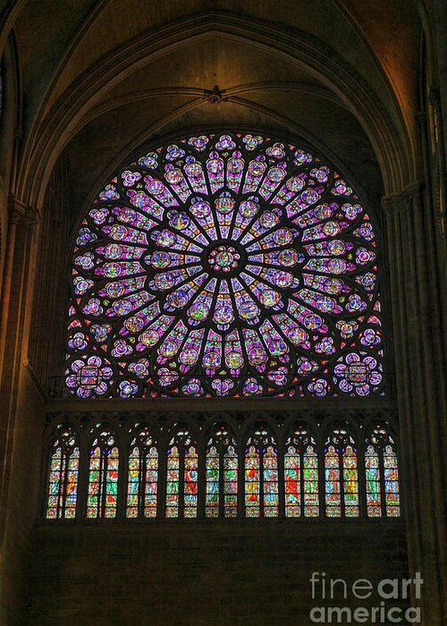 Antique Greeting Card featuring the photograph Stained glass window of the Notre Dame by Patricia Hofmeester