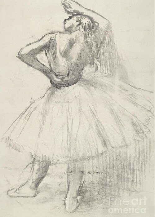 Female Greeting Card featuring the drawing Standing dancer, right arm raised by Edgar Degas