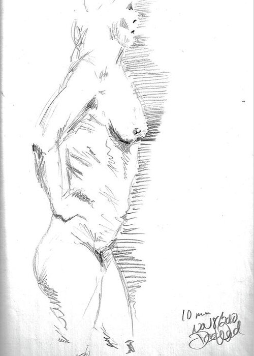 Nude Erect Greeting Card featuring the drawing Standing Nude by Brian Sereda