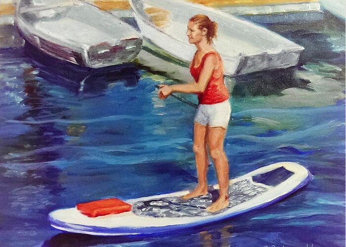 Santa Barbara Greeting Card featuring the painting Standing on Water by Connie Schaertl