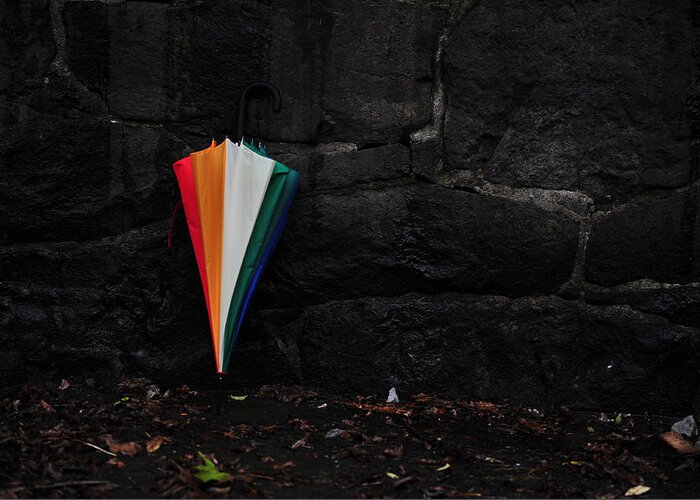 Fall Greeting Card featuring the photograph Standing Umbrella by Randi Grace Nilsberg