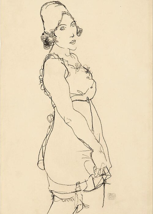 Egon Schiele Greeting Card featuring the drawing Standing Woman by Egon Schiele