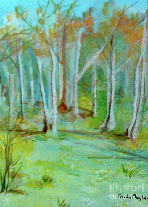 Stawick Lakes Greeting Card featuring the painting Stanwick Lakes Trees by Paula Maybery