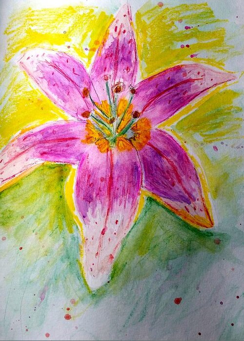 Watercolor Greeting Card featuring the painting Stargazer Lily in the Garden by Stacie Siemsen