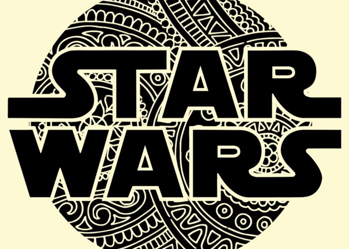 Star Wars Greeting Card featuring the mixed media Star Wars Art - Logo - Black by Studio Grafiikka