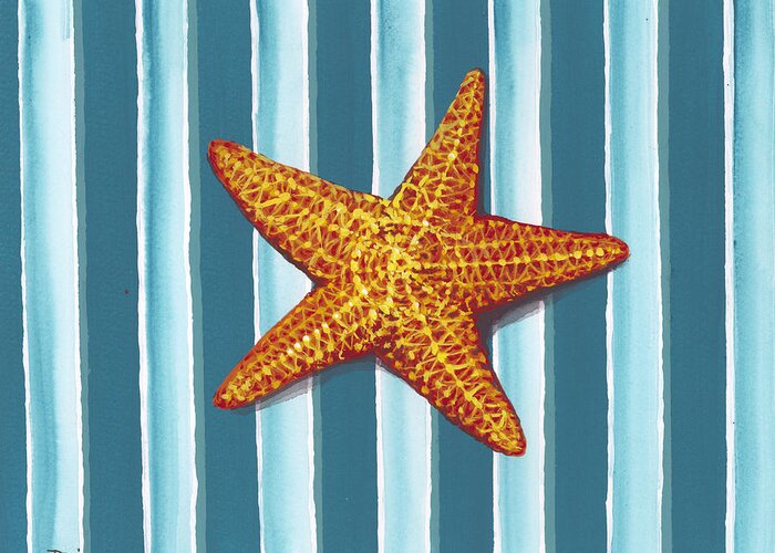 Animal Greeting Card featuring the painting Starfish On Stripes by Darice Machel McGuire