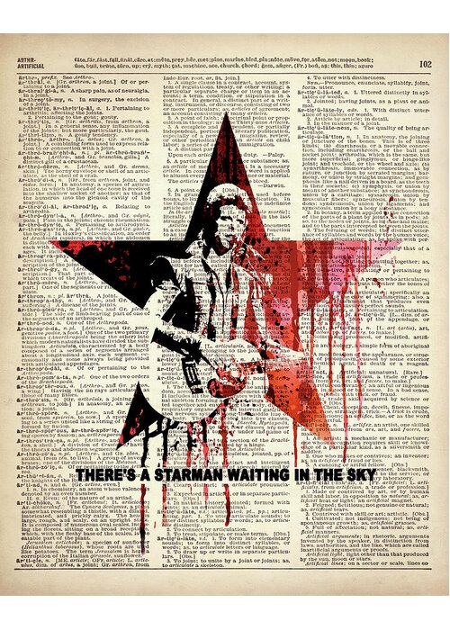 Jimi Greeting Card featuring the mixed media DAVID BOWIE - STARMAN on dictionary page by Art Popop