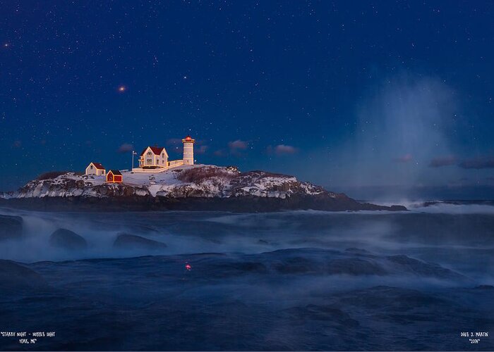 Nubble Greeting Card featuring the photograph Starry Nubble Lighthouse by Dale J Martin