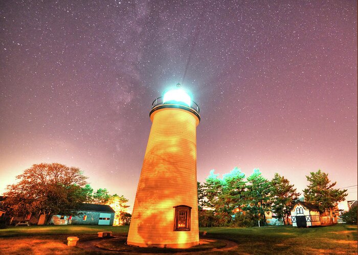 Newburyport Greeting Card featuring the photograph Starry Sky over the Newburyport Harbor Light by Toby McGuire